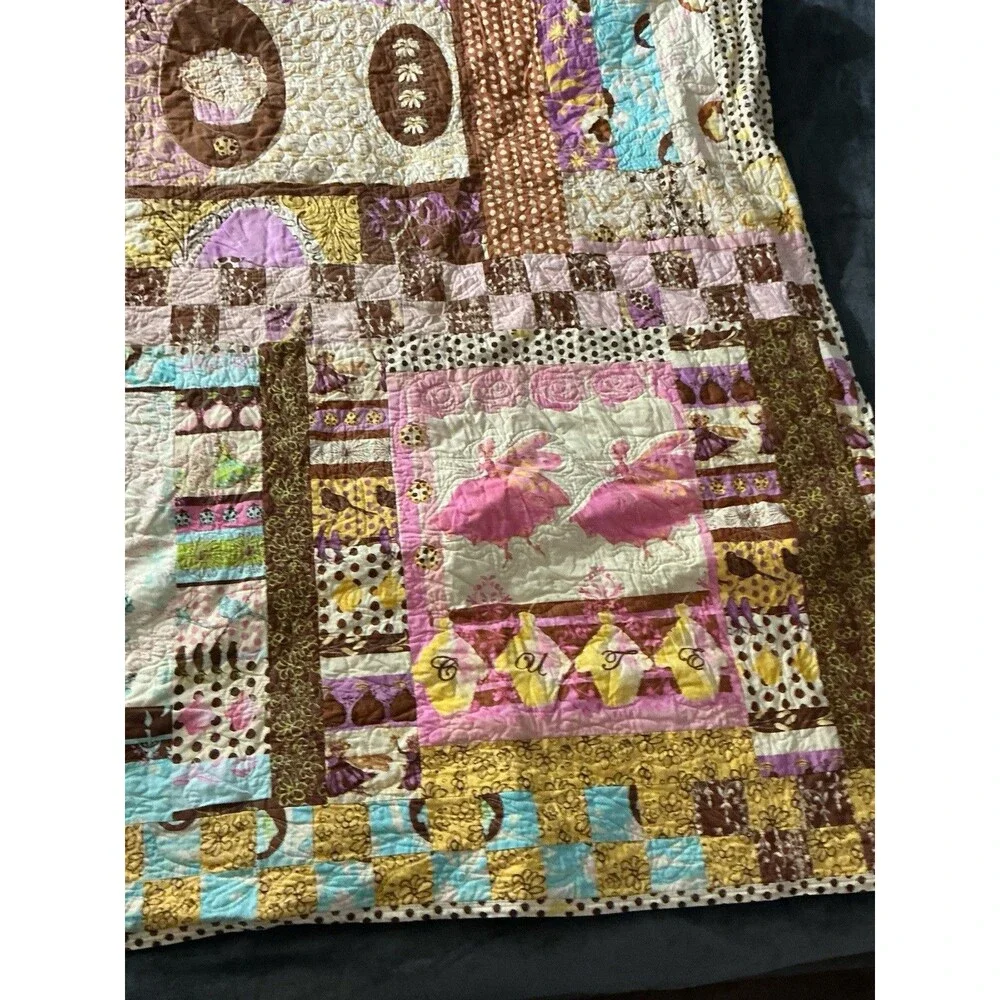 2009 Handmade Patchwork Quilt 86x74 Floral  Appliqué Machine Signed Quilted READ